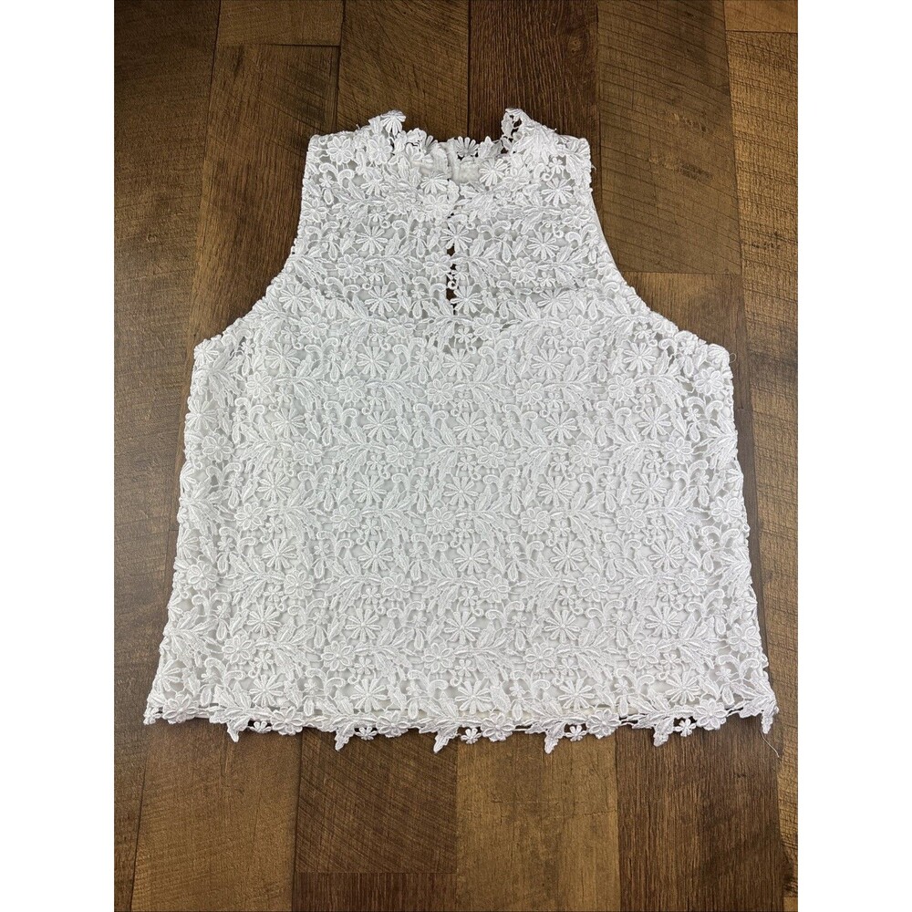 Jonquil by Diane Samandi Ivory Lace Floral Embroidered Sleeveless Blouse L